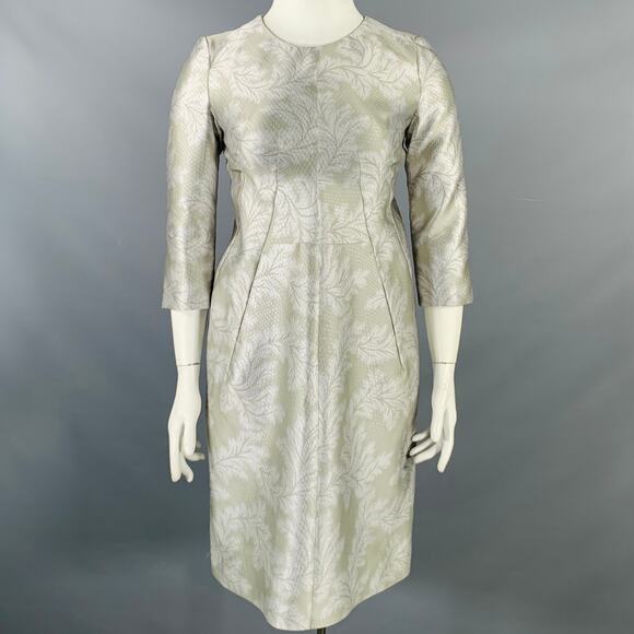 JIL SANDER Size 10 Grey Silver Polyester Silk Embossed A-Line Dress - Picture 1 of 7